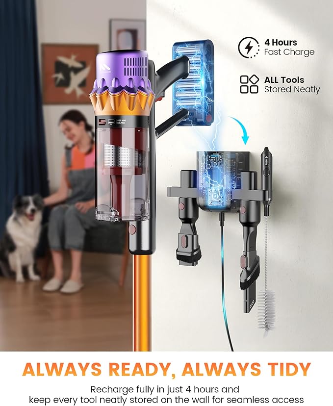 AlloyMove Cordless Vacuum Cleaner, 550W 50KPA 80Mins Self-Standing Cordless Vacuum for Home, With Wall Mount Charging/LED Display/Anti-Tangle Brush Stick Vacuum for Carpet/Pet Hair/Hardwood Floor, A05