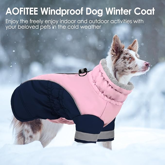 AOFITEE Dog Coat - Two Legged Medium Dog Winter Jacket - Zip Up Dogs Cold Weather Coat with Harness, Warm Pet Puffer Jackets Reflective Pet Snow Coats for Pug, Jack Russell, Boston Terrier, PinkNavy M