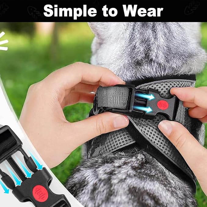 Cat Harness and Leash for Walking, Retractable Cat Harnesses and Leash Set Escape Proof, Breathable Soft Kitten Small Large Harness for Travel Training and Walking, Grey, XS