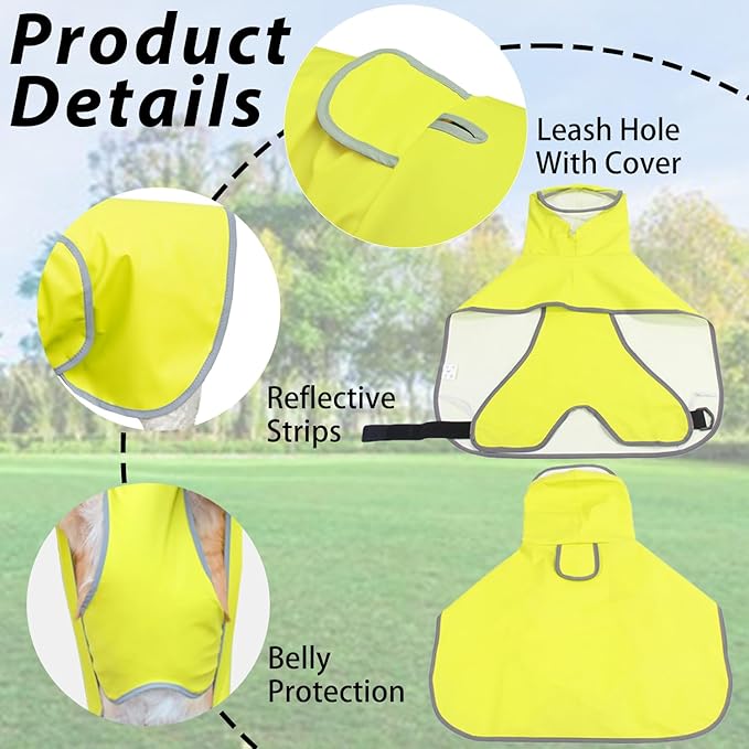 Dog Raincoat Hooded Slicker Poncho - Reflective Lightweight Pet Rain Jacket Coat,Dog Waterproof Raincoat with Adjustable Belly Strap for Small,Medium, Large Dogs (Green, Medium)