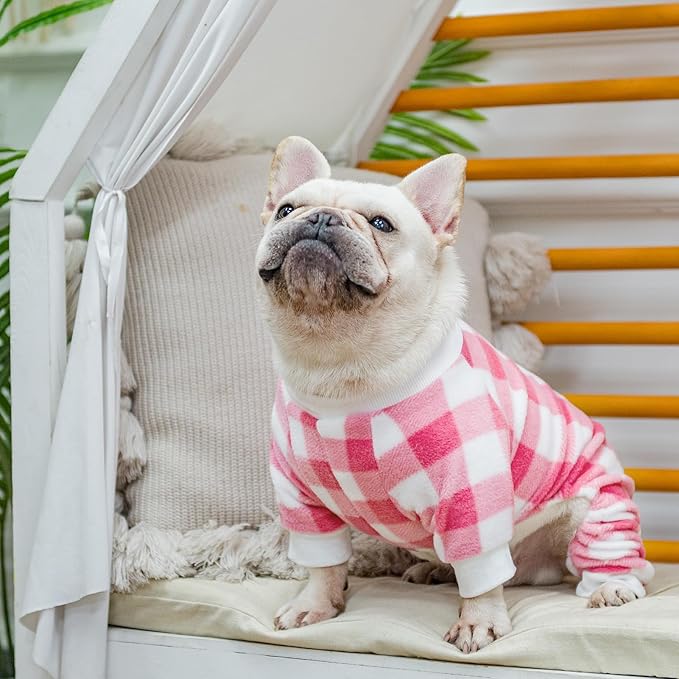 SCENEREAL Dog Pajamas for Small Medium Sized Dogs - Soft, Warm Pet Sweater Clothes, Pink Puppy Onesie Outfits for Doggie Winter Christmas - Dog Jammies Pjs
