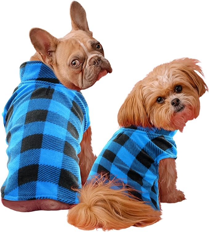 KAMA BRIDAL Spring Autumn Winter Coat Pullover Fleece Vest for Cats Small and Medium Dogs Thin Sweater Blue & Black Plaid (Blue, XS)