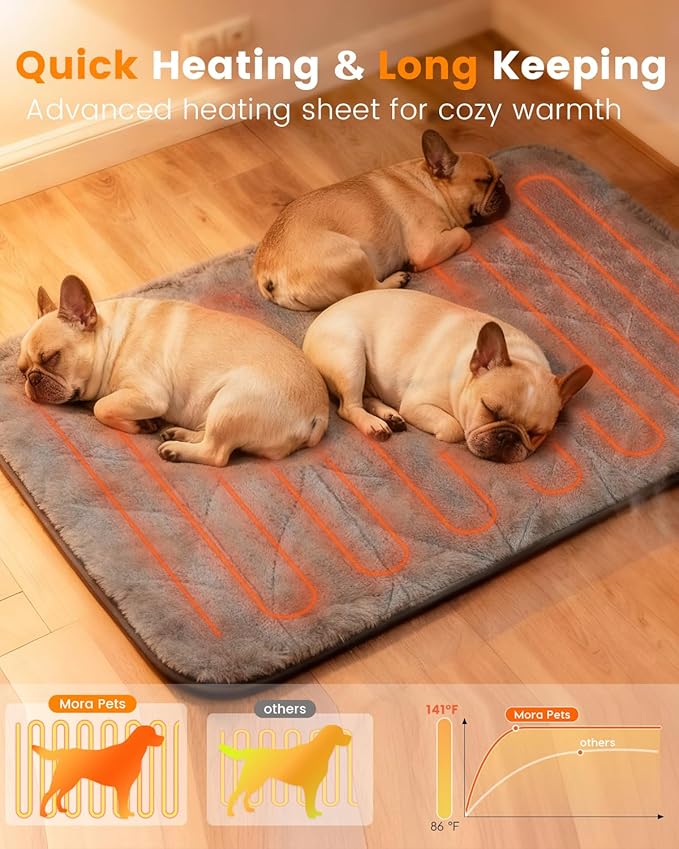 Mora Pets Pet Heating Pad Heated Dog Bed 9 Adjustable Temperature Cat Warming Mat with Timer Auto Power Off Heated Pet Bed 47 Inch for Large Dogs and Muti Pets