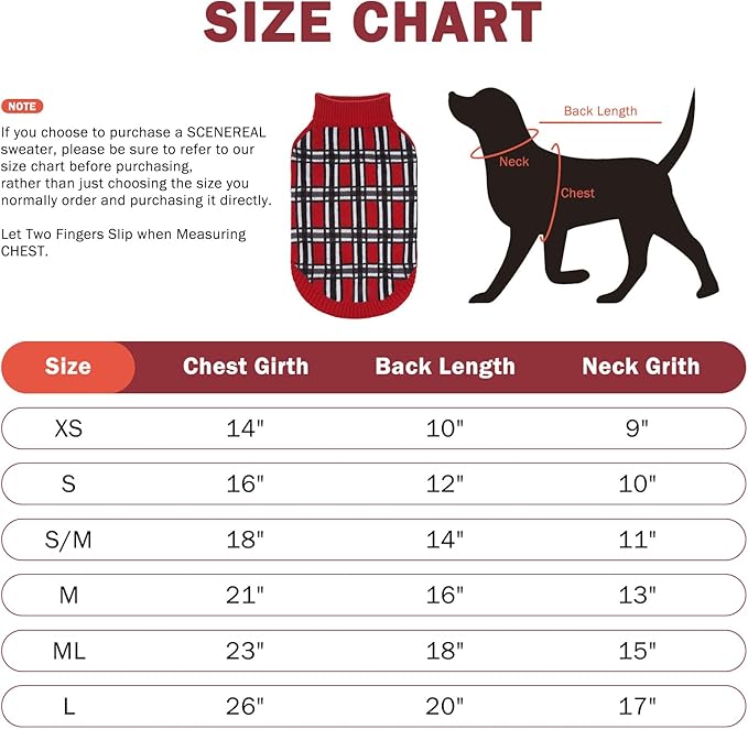 SCENEREAL Turtleneck Dog Sweater for Small Medium Large Dogs Girls Boys, Christmas Plaid Pullover Puppy Sweatershirt, Dogs Cold Weather Outfit Clothes, Ideal Gift for Pet in New Year, Red Plaid ML