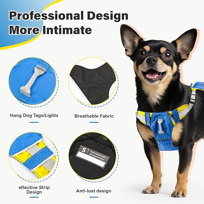 No Pull Dog Harness, 2 in 1 Retractable Harness with Auto-Lock, Reflective Breathable Mesh and Handle, Adjustable Leash Set for Small, Medium,Large Dogs,Cats (Color 2, S)