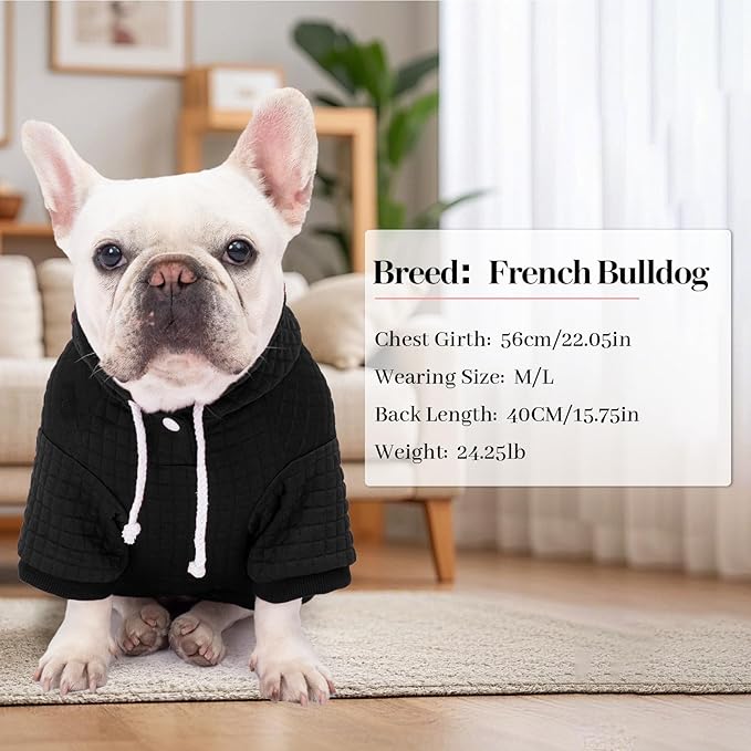 2 Pack Dog Hoodie Sweaters for Small Medium Dogs Warm Dog Clothes for Large Dogs Soft Waffle-Like Laminated Sweatshirt Bulldog (Black+Grey, L (Back: 19",Chest: 28", Neck: 17.5"))