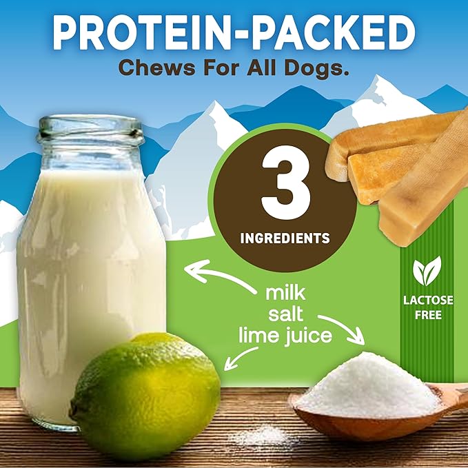 EcoKind Pet Treats Gold Himalayan Yak Cheese Dog Chew, Yak Dog Treats for Active Chewers, 100% Natural & Healthy Chew Sticks for Small & Large Dogs, Yak Cheese Chews (3 Medium Sticks)