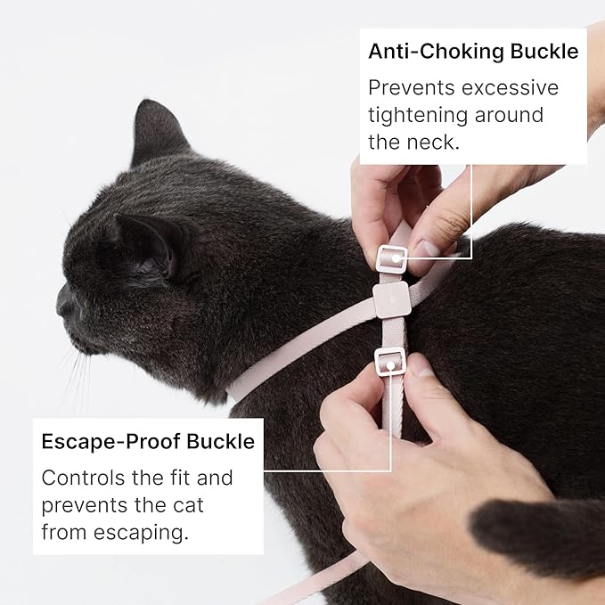 Cat Harness and Leash Set, Lightweight Escape Proof Cat Harness Leash with Padded Handle, Adjustable Cat Leash and Harness for Kitten Small Large Cats Walking Training (Blush Pink, M)