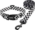 Ihoming Dog Collar and Leash Set for Daily Outdoor Walking Running Training, Chess Board Design for Large Boys Girls Dogs Cats Pets, L-Up to 80LBS