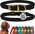 BronzeDog Rolled Leather Dog Collar with QR ID Tag, Adjustable Soft Round Collars for Small Medium Large Dogs Puppy (9" - 11" Neck Size, Black Night)