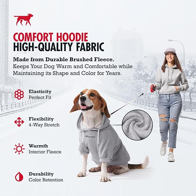 Tuff Pupper Dog Hoodie | Premium Quality 100% Organic Cotton | Ultra Soft Interior for Superior Comfort | Elastic Cuffs & Drawstring for Warmth | Stretch Fit Suitable for All Breeds (Gray, M)