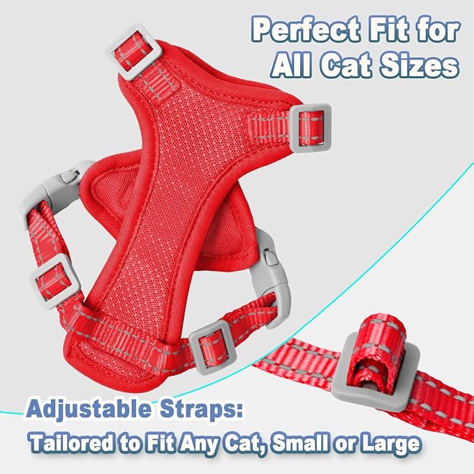 Cat Harness and Leash Set Escape Proof for Kitten Walking, Soft Adjustable Top Handle Vest Harnesses for Cats, Easy Control Breathable Reflective Small Medium Large, Red, XXS