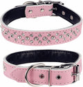 Rhinestones Dog Collar, Adjustable Sparkly Crystal Studded Genuine Leather Pet Dog Collar for Small and Medium Dogs (L, Pink)
