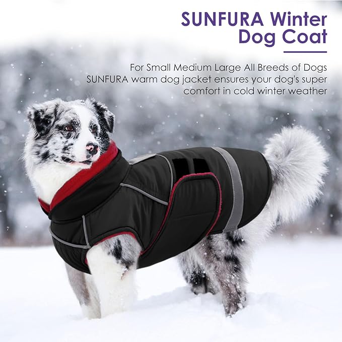 SUNFURA Dog Coat, XXXL Dog Winter Jacket, Warm Snow Jacket for Extra Large Dogs, Reflective Puffer Coats Waterproof Snowsuit for Great Dane, Black XXX-Large