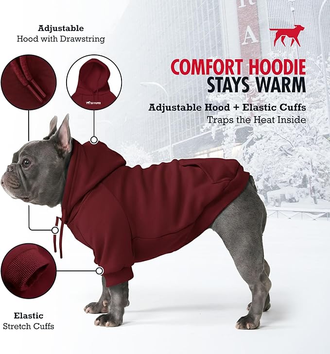 Tuff Pupper Dog Hoodie | Premium Quality 100% Organic Cotton | Ultra Soft Interior for Superior Comfort | Elastic Cuffs & Drawstring for Warmth | Stretch Fit Suitable for All Breeds (Red, XXS)