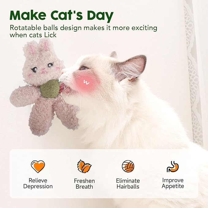 Cat Toys with Catnip Kitten Chew Bite Supplies Boredom Relief Fluffy Kitty Teeth Cleaning Chewing Cat Lovers Interactive Plush Gift (Tiger&Bear)