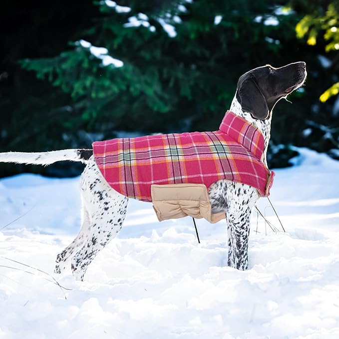 Kuoser Waterproof Dog Coat, Reversible Dog Jacket for Medium Dogs, Adjustable Durable Doggie Winter Coat Warm Puppy Cold Weather Apparel from Small to Large Breed, Rose M