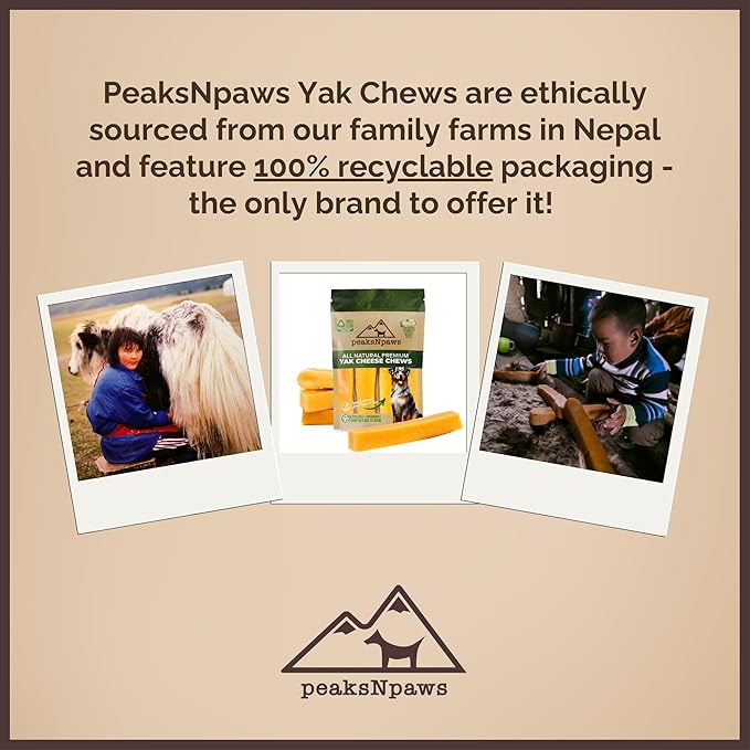 peaksNpaws Yak Cheese Himalayan Dog Chews, High Protein, Natural Dog Treats, Lactose Free, Chew Sticks for Aggressive Chewers, Long Lasting Pet Treat for Small, Medium & Large Dogs, Small 10 Chews