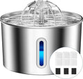 Cat Water Fountain Stainless Steel - 74oz/2.2L Corded Pet Water Dispenser Automatic Silent Cats Dispenser for Drinking Inside Indoor Metal Kitty Spout Fountain with 3 Filters & 3 Sponges