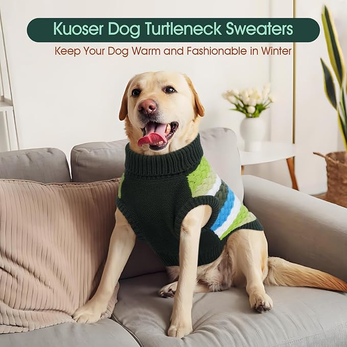 Kuoser Dog Sweater, Dog Sweaters for Medium Dogs Girl Boy, Classic Pet Knitted Sweatshirt Warm Pullover, Puppy Holiday Sweater Winter Clothes for Christmas Thanksgiving Outfit, Green M