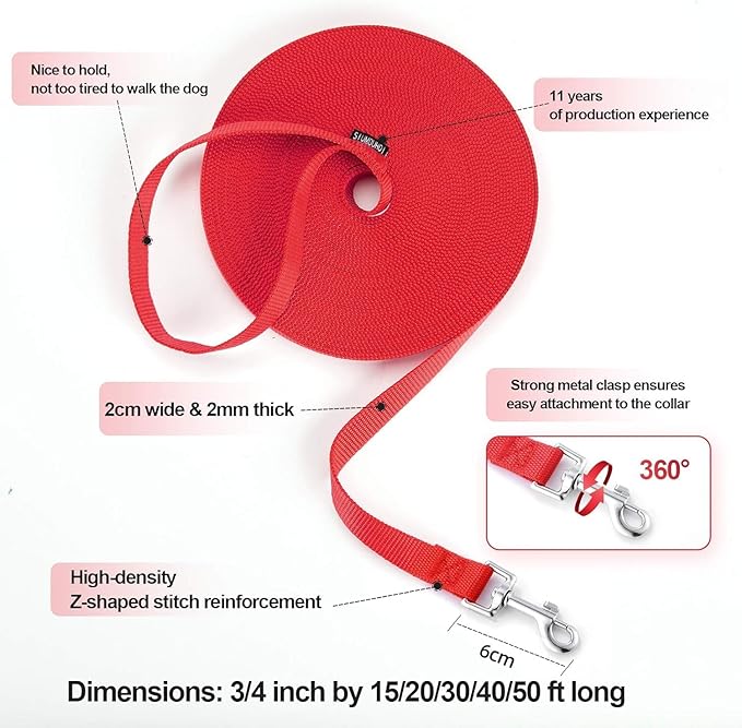 Dog/Puppy Obedience Recall Training Agility Lead - 15ft 20ft 30ft 40ft 50ft Training Leash - Great for Play, Camping, or Backyard (Military Green, 20 Feet)