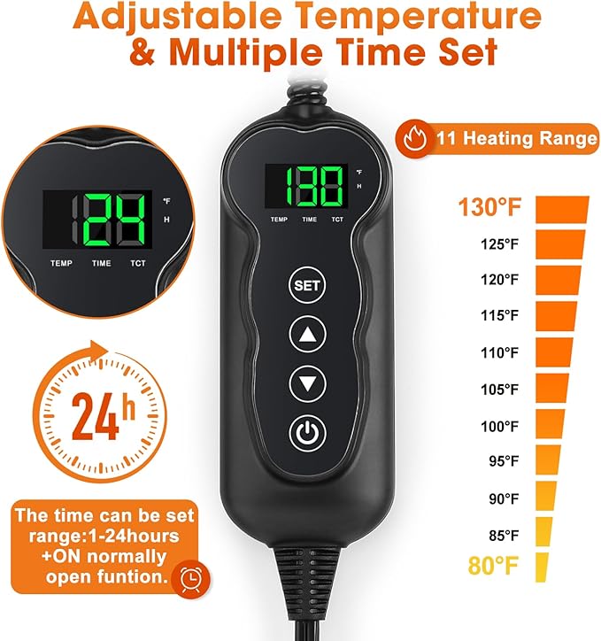 GASUR Pet Heating Pad, Waterproof Electric Dog Cat Heat Pad with Timer, Temperature Adjustable Heated Cat Bed for Winter, Auto Power-Off, Anti-bite Heated Pad for Dogs Cats -18''x16'', Small