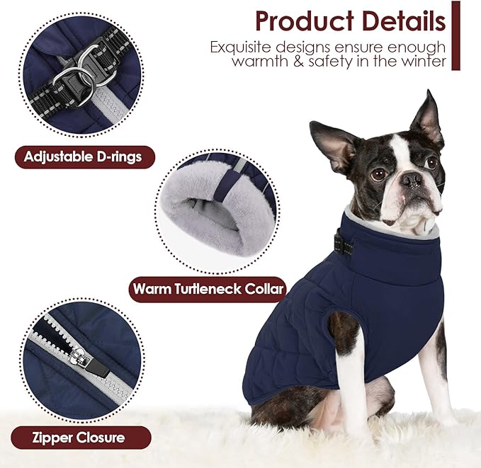 AOFITEE Coat for Extra Large Dogs, Warm Turtleneck Dog Winter Jacket with Back Zipper, Waterproof Dog Puffer Jacket for Large Dogs, XL Pet Coat Warm Snowsuit for Corgi, Border Collie, Beagle