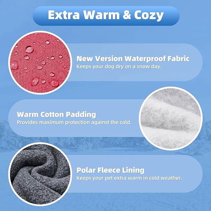 SlowTon Winter Dog Coat, Warm Polar Fleece Lining Doggie Outdoor Jacket with Turtleneck Scarf Reflective Stripe Adjustable Waterproof Windproof Puppy Vest Soft Pet Outfits (L,Red)