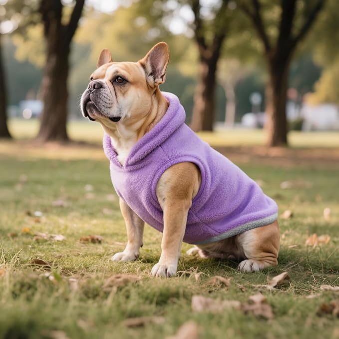 Idepet 2 Pack Dog Fleece Vest Sweater Warm Pullover Jacket with D-Ring Leash Reflective Winter Coat Hoodie for Puppy Cat French Bulldog Pug Chihuahuas Yorkies Dachshunds(Purple&Pink,X-Large)
