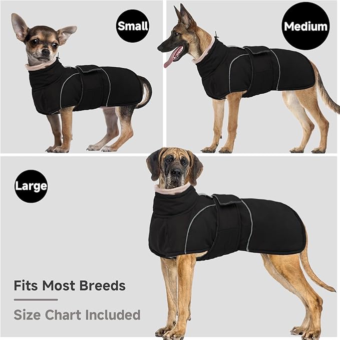 Dog Winter Coat for Small to Large Dogs(XS-XXXL)– Waterproof Windproof Fleece Lined Jacket with Reflective Trim,Pet Vest with Adjustable Buckles, Machine Washable Black 3XL