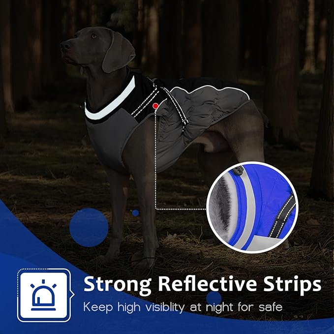 Dog Winter Coat with Harness, Dog Jacket, Pet Clothes with Zipper on Back, Waterproof Windproof Warm Vest, Reflective Cold Weather Coats, for Small Medium Large Dogs, Thick, Blue, XL