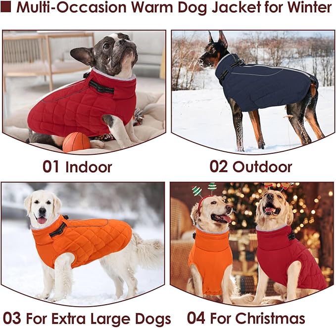 AOFITEE Coat for Extra Large Dogs, Warm Turtleneck Dog Winter Jacket with Back Zipper, Waterproof Dog Puffer Jacket for Large Dogs, XL Pet Coat Warm Snowsuit for Corgi, Border Collie, Beagle
