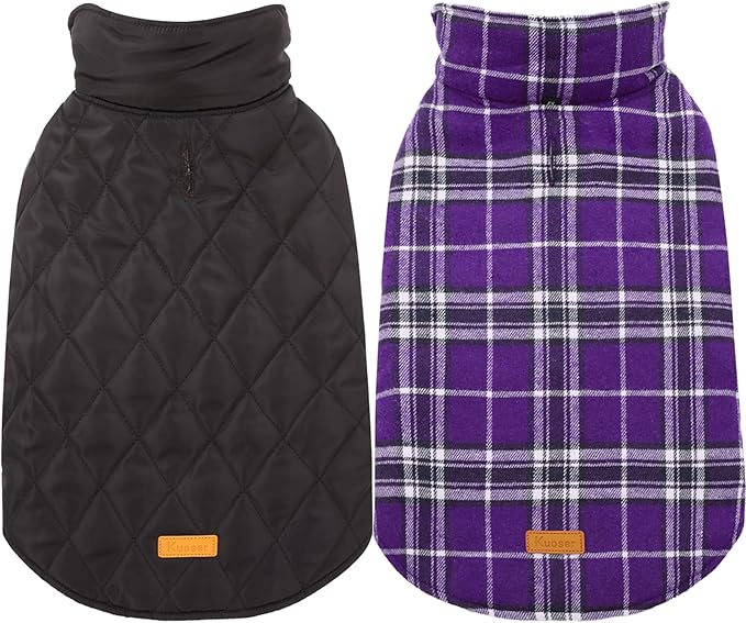 Kuoser Warm Dog Coat, Waterproof Dog Coats for X-Small Dogs, Adjustable Durable Doggie Winter Jacket Reversible Cozy Puppy Cold Weather Apparel from Small to Large Breed, Purple XS