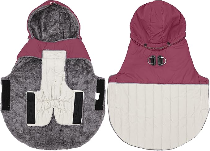 Detachable Hooded Dog Coat with Harness for Medium Dogs,Super Warm Fleece Puppy Jacket for Cold Winter Doggie Coats,Red L