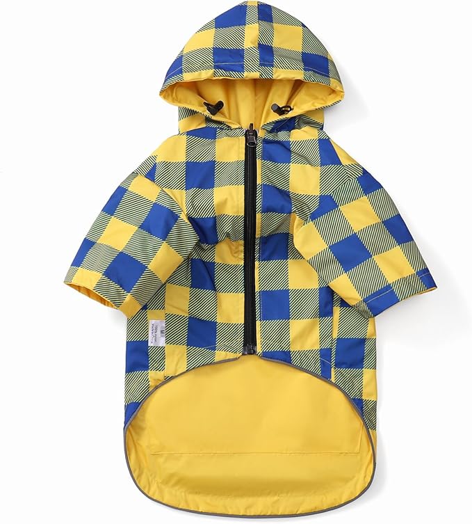 Dog Raincoat Dogs Waterproof Reversible rain Jacket Dog Small Medium Breeds Reflective Zipper Storage Pocket Harness Hole - Yellow - S