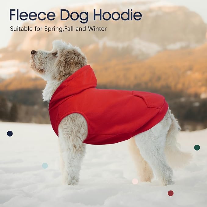 IECOii Dog Hoodie for Medium Dogs, Warm Fleece Dog Hoodies Sweater with Leash Hole and Pocket, Cozy Dogs Cold Weather Coat for Fall Winter Hooded Sweatshirt Vest for French Bulldog, Red, L