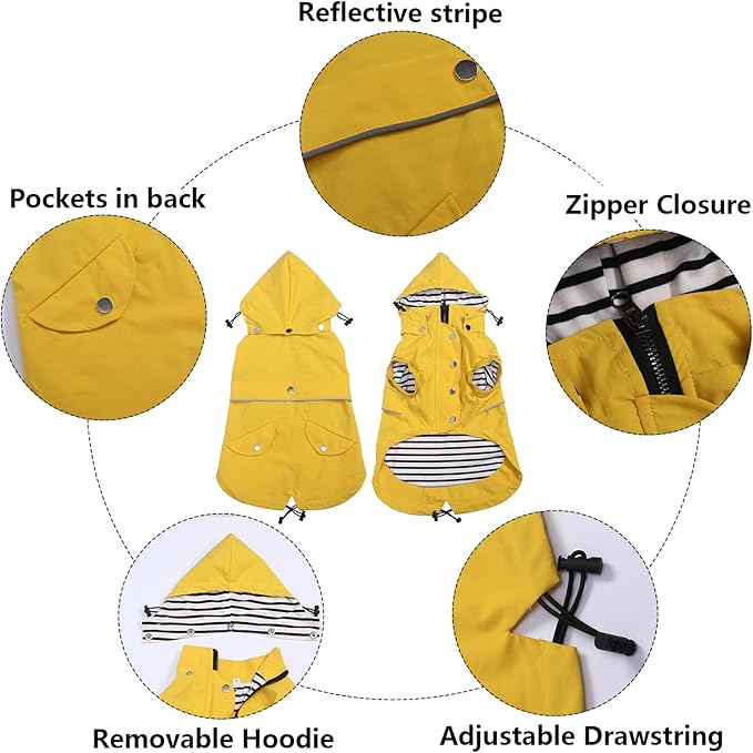 Dog Raincoat Waterproof Raincoats Dog rain Jacket Buttons Zipper Hood Drawstring Suitable for Small Medium Yorkie Terrier Schnauzer Poodle Border Collie Labrador 8lbs to 80lbs Yellow XS