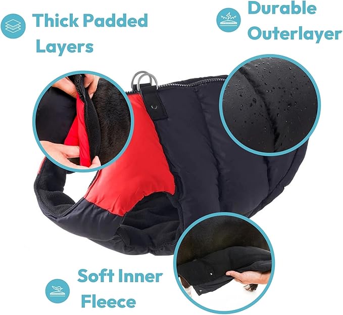 Gooby Padded Vest Dog Jacket - Blue, X-Large - Warm Zip Up Vest Fleece Jacket with Dual D Ring Leash Water Resistant for Small to Medium Dogs