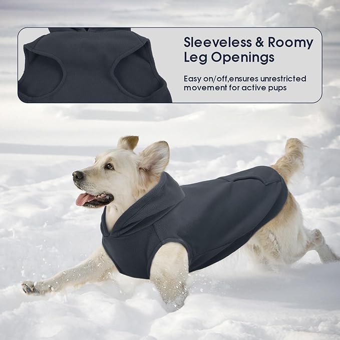 IECOii Dog Hoodie for Medium Dogs, Warm Fleece Dog Hoodies Sweater with Leash Hole and Pocket, Cozy Dogs Cold Weather Coat for Fall Winter Hooded Sweatshirt Vest for French Bulldog, Grey, L
