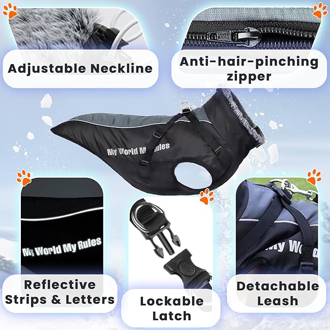Dog Coat for Medium Large Dogs,Waterproof Reflective Dog Winter Jacket with Harness, Fleece Snowsuit,Warm Pet Winter Coat(Reflective blue-3XL)