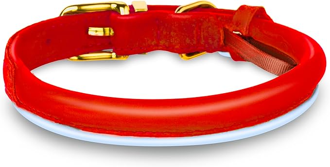 OOPSDOGGY Reflective Rolled Leather Dog Collar Adjustable Soft Padded Pet Collar for Small Medium Large Breed Dogs (Red, XS, 8"-11")