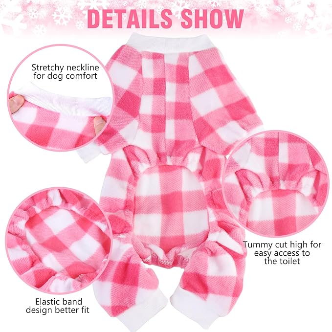 SCENEREAL Dog Pajamas for Small Medium Sized Dogs - Soft, Warm Pet Sweater Clothes, Pink Puppy Onesie Outfits for Doggie Winter Christmas - Dog Jammies Pjs