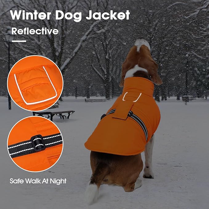 IECOii Warm Dog Jacket - Reflective & Adjustable Winter Vest, Windproof & Waterproof & Warm Fleece Coat for Great Dane, Snow & Rain Walking, Skiing, Orange, Size 5XL