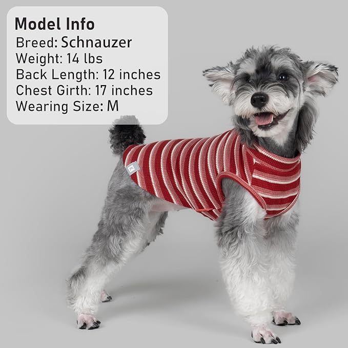 KYEESE 2Pack Waffle Dog Shirts for Small Dogs Stretchy T-Shirts Lightweight Tank Top Sleeveless Striped Vest Breathable Pet Tee, X-Large, Red+Striped