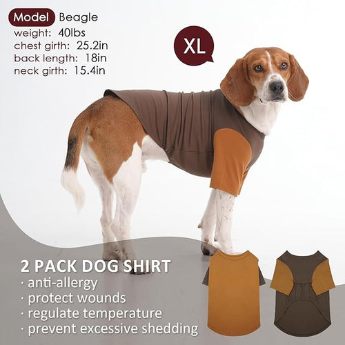 2 Pack X-Large Dog Shirts - Breathable Lightweight Basic Tees, Durable Moisture-Wicking Clothes for Beagle, Bullmastiff, Sleeping Hot Summer Day Outdoor Activities, Travel, Seaside, Brown