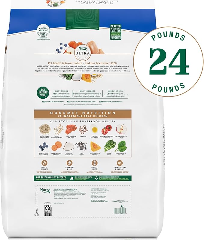 Nutro Ultra Adult Large Breed Dry Dog Food, Chicken, Lamb and Salmon Protein Trio, 24 lb Bag