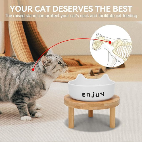 3PCS Elevated Cat Bowls,Wide Raised Ceramic Pet Dishes with Bamboo Stand, Whisker Friendly Pet Water or Food Plates Feeding Station for Indoor Small Dogs, Kitten (Black(2PCS))
