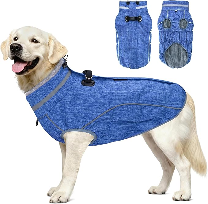 Malier Dog Coat, Reflective Dog Jacket Waterproof Windproof Puppy Cold Weather Coats with Harness Built in, Winter Extra Warm Pet Coat Fleece Vest for Small Large Pets and Puppy (Blue, X-Small)