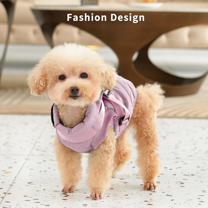 Dog Jacket with Harness,Fleece Lined Warm Puppy Coat for Winter,Soft Windproof Small Dog Vest,Light Pink S