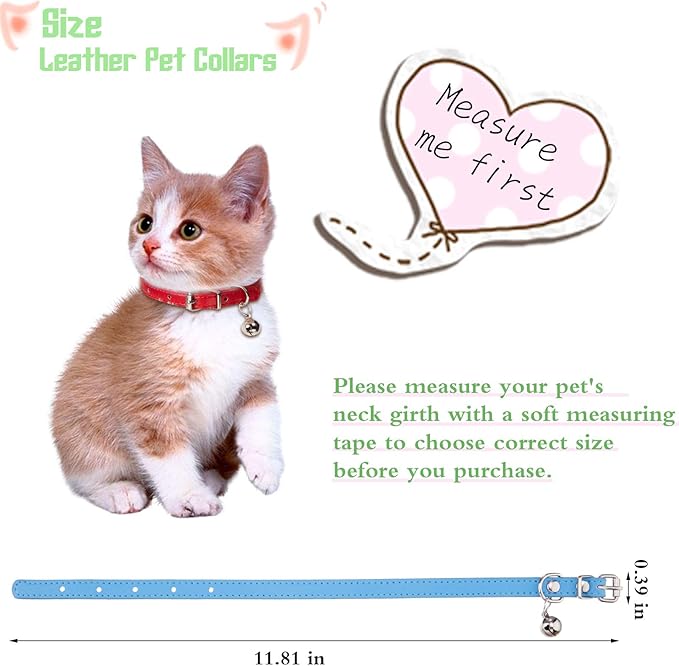 Weewooday 6 Pieces Leather Cat Collar with Bell Cute Pet Leather Kitten Collar for Boy Girl Cats with Safety Elastic Strap for Small Kitten Puppy(Bright Color)